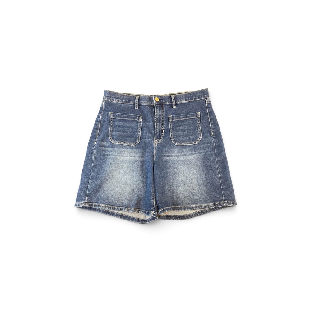 Nicole Miller New York Nomad Super High Rise Denim Shorts Medium Wash Blue Sz 12